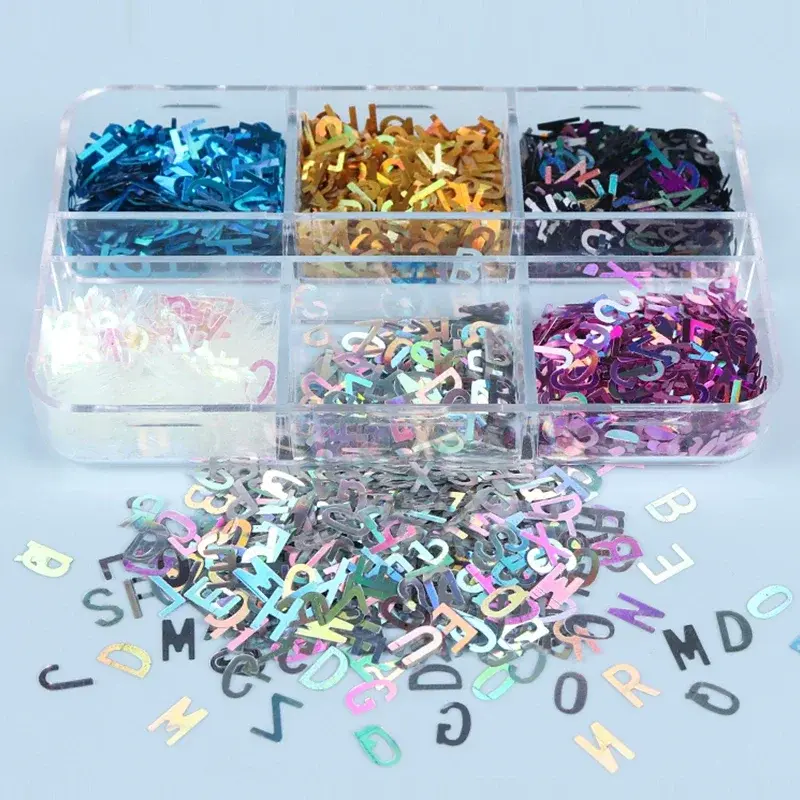 Holographic Glitter English Alphabet Flakes Resin Silicone Mold Filler Laser Letter Sequins For Epoxy Resin Filling Handmade DIY
