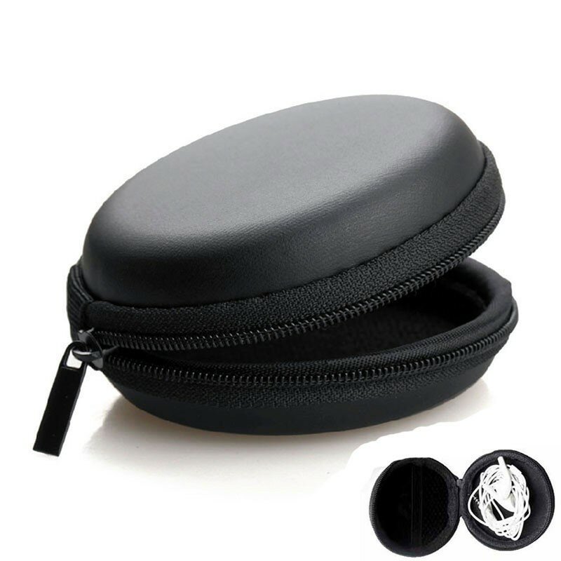 Sac de rangement pour écouteurs Bluetooth sans fil, sac rond noir, étui rigide, boîte de transport de poudres