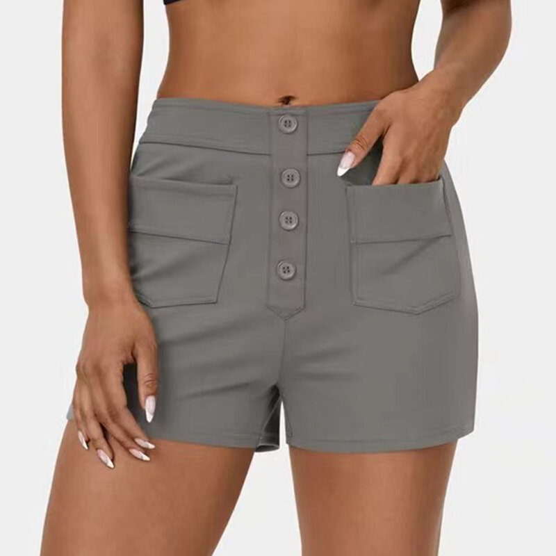 Zomer Dames Mode Knopen Shorts Vrijetijdskleding Dames Effen Kleur Hotpants Met Zakken Voor Vakantie Vakantie Party Club
