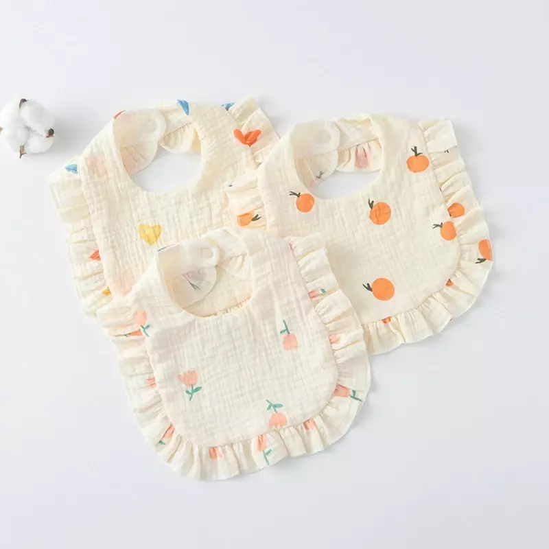 Babero absorbente en forma para alimentación bebé, gasas algodón, toalla babeante encaje, estampado dibujos con