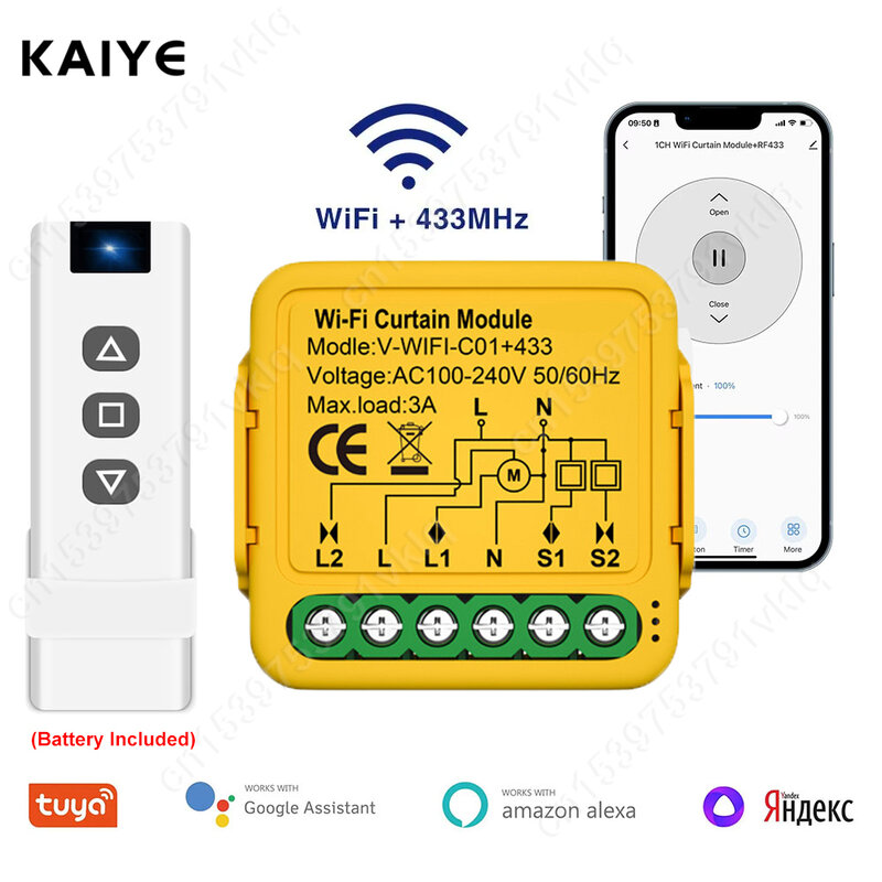 Tuya Smart WiFi RF433 Curtain Switch Module for Electric Roller Shutter Blind Motor 1 Gang Works with Alexa Alice Google Home