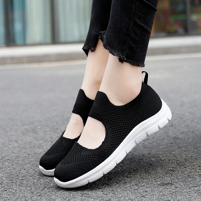 Women Walking Fitness Mesh Slip-On Light Loafer Summer Sports Mary Jane Shoes Outdoor Flats Breathable Sneakers Big Size 35-43