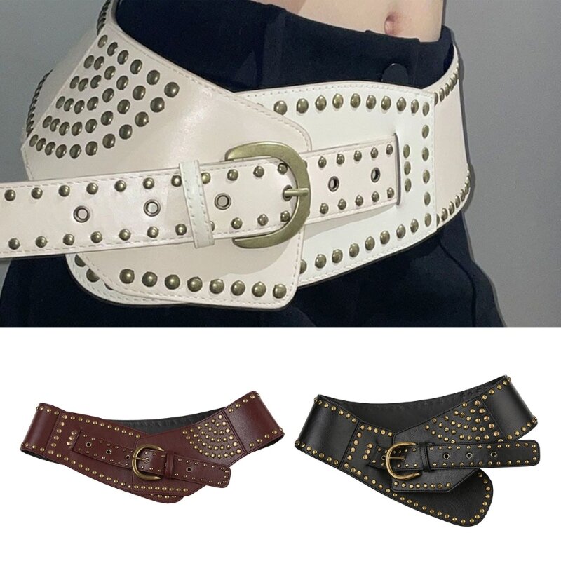 Ceinture taille adulte exagérée avec boucle ardillon réglable ceinture irrégulière ceintures taille pour Rivets féminins