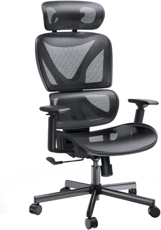 Ergonomischer Mesh-Stuhl mit hoher Rückenlehne für Büro computer mit Lordos stütze, 3D-Armlehne, doppelter Rückenlehne und verstellbarer Kopfstütze