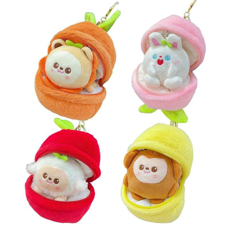 LLavero de felpa con forma de Animal en fruta para mujer y niña, accesorio colgante de bolso, bonito abalorio de monedero para niños y adultos