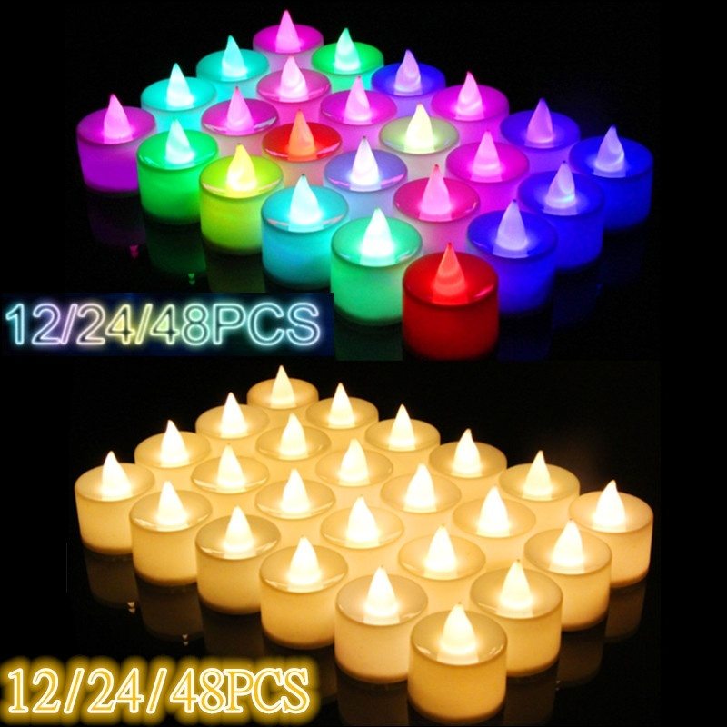 Flameless LED Candles Lights, alimentado por bateria, Tealight, chá romântico, festa de aniversário, decorações de casamento, 12 pcs, 24 pcs, 48pcs