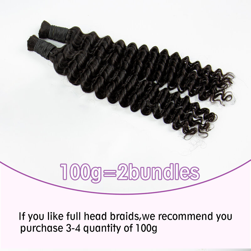 26 28 Inch Natural Human Hair Bulk Braiding Extensions No Weft 100% Virgin Deep Wave Hair Bundle Braiding Hair for Boho Braids