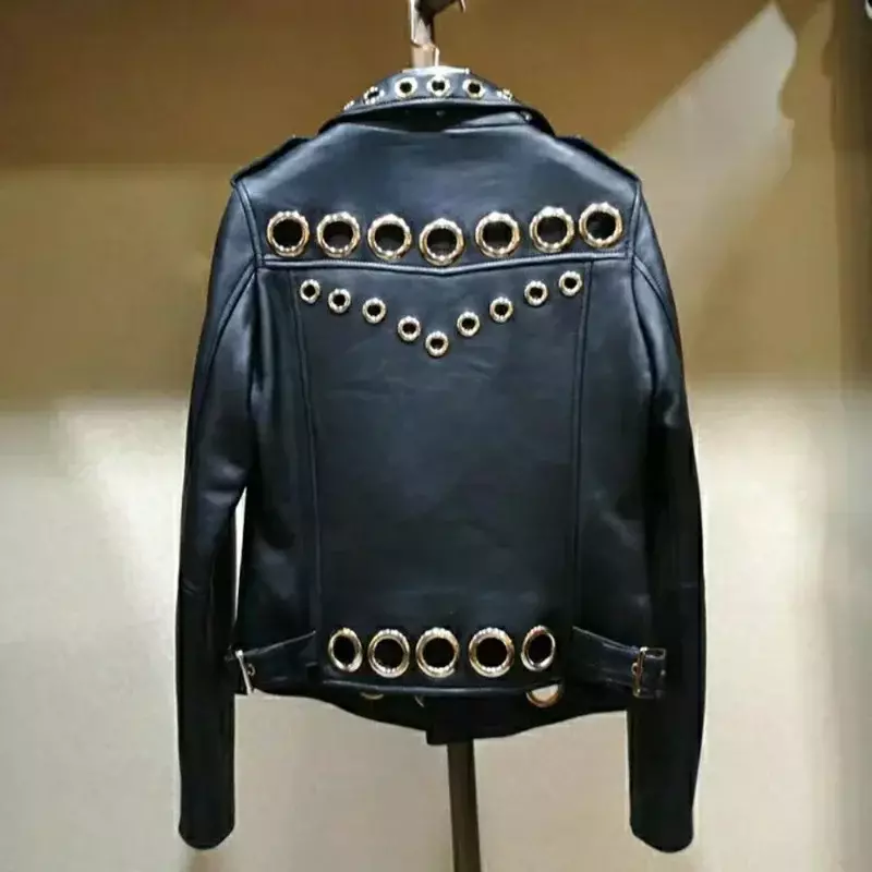 Jaqueta grossa de couro PU feminina, moda que combina com tudo, círculo de metal, tendência curta, roupas novas, primavera, 2022