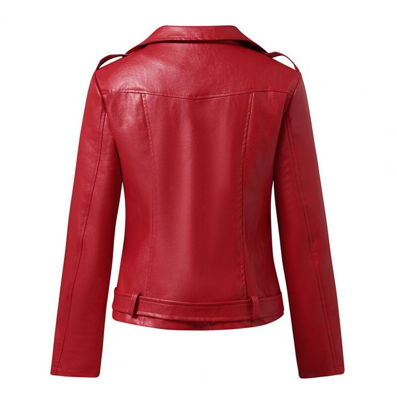 여성용 짧은 코트 턴다운 칼라 오토바이 재킷, 긴팔 지퍼 카디건, 캐주얼 슬림핏 인조 가죽 재킷, 스트리트웨어