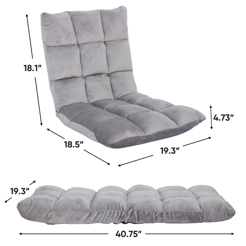 Adjustable floor chair Memory foam game sofa Seat with backrest support Grey-