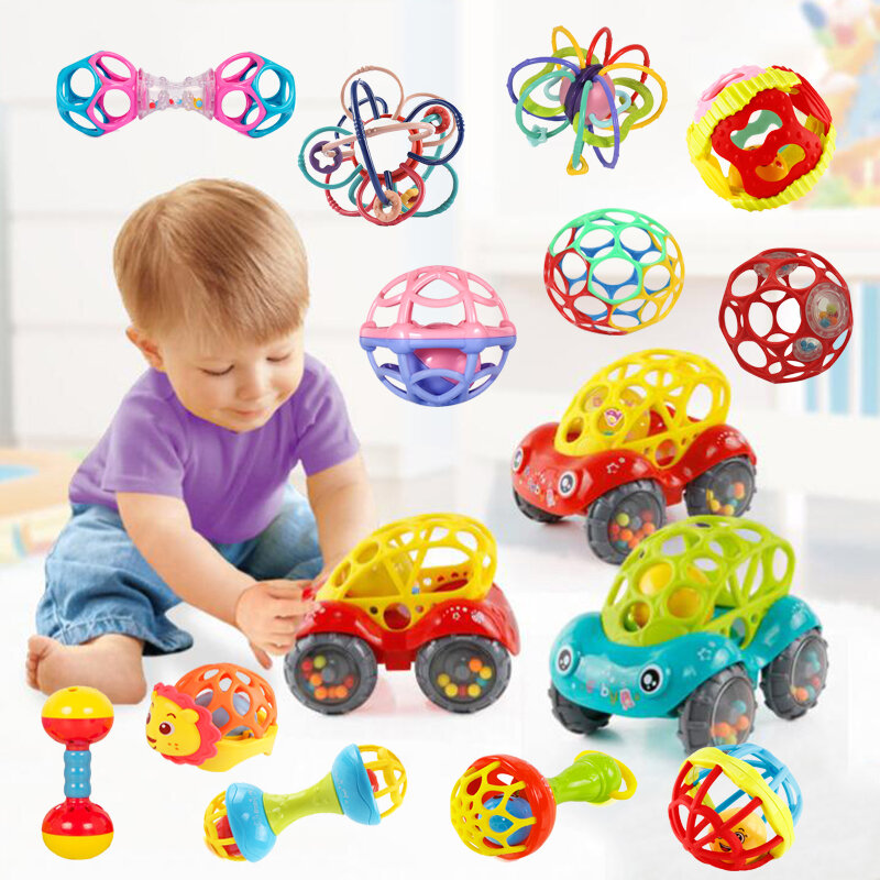 Brinquedos de bola de bebê, não tóxico, carro colorido, mão Jingle, sino agitando, chocalhos, música, macio, mordedores recém-nascidos seguros