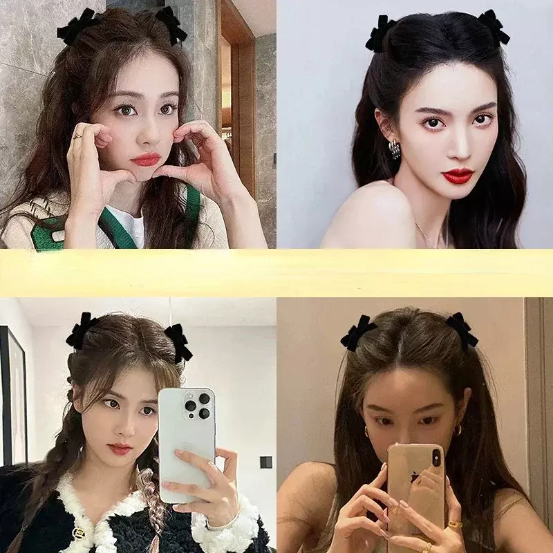 Sweet Black Red Bow Small Hair Claw Clip Princess Velvet Bow Hair Clip Claw Clamp Headwear Girls Women Korean Hair Styling Tools