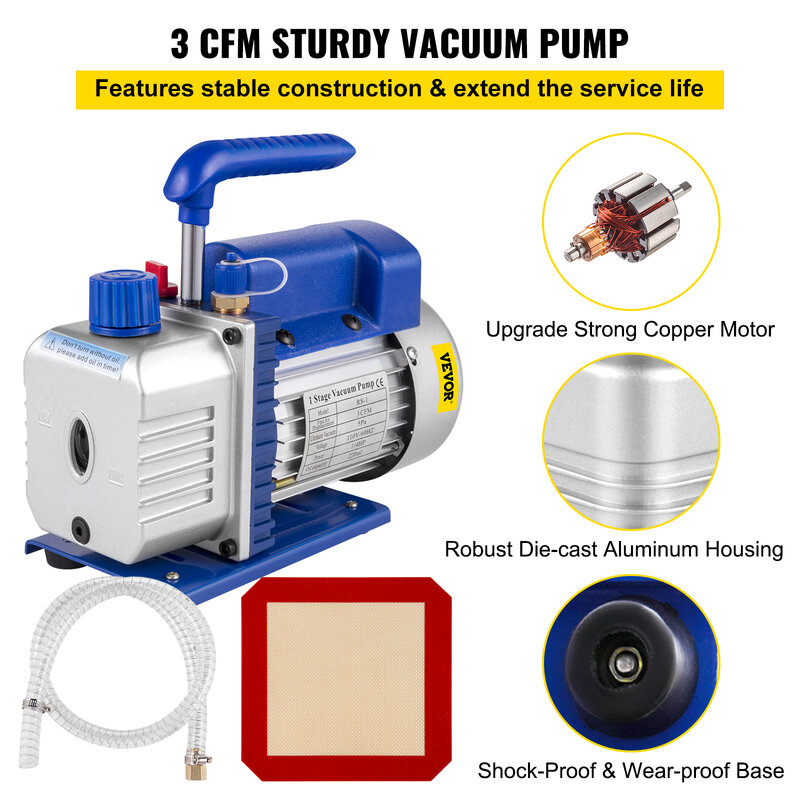 VEVOR 3CFM 4CFM Refrigerant Vacuum Pump W/ 1.5-5Gallon Vacuum Chamber Degassing for Household Air Conditioning, Auto Maintenance