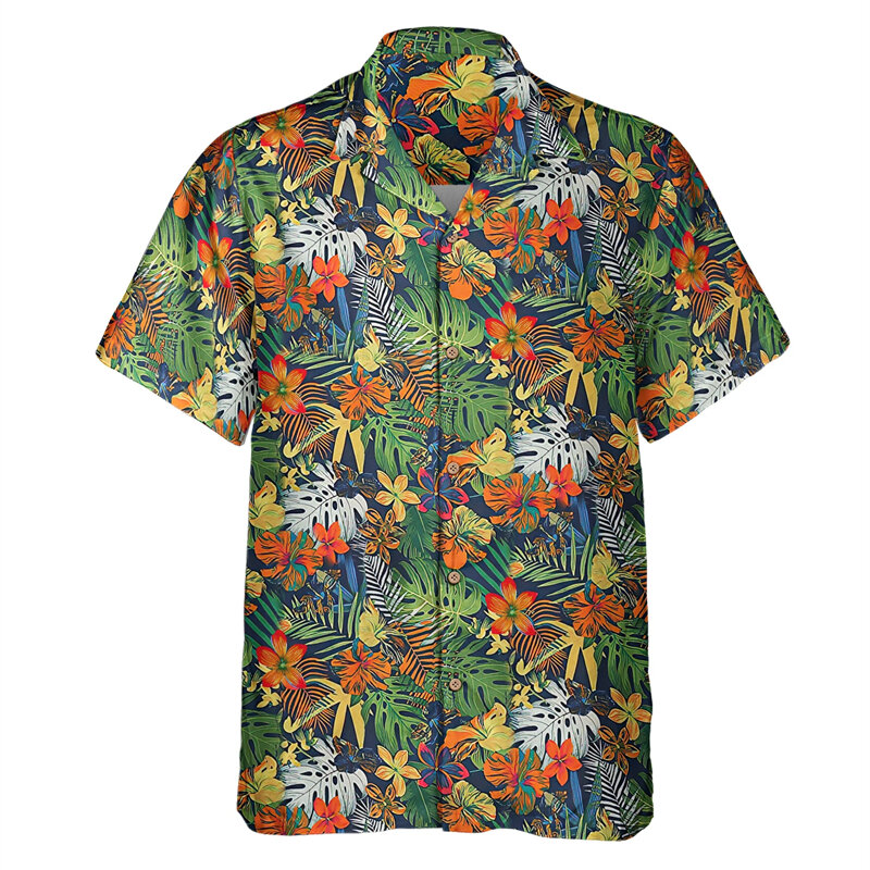 Baju Pria lengan pendek, pakaian pria liburan pantai Hawaii kasual ukuran besar lengan pendek cetak 3D bunga Anjing mode baru