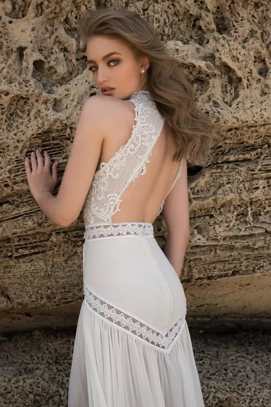 Gaun pengantin klasik mode baru 2024 gaun pengantin halter leher tinggi seksi gaun pengantin fotografi luar ruangan pantai A line