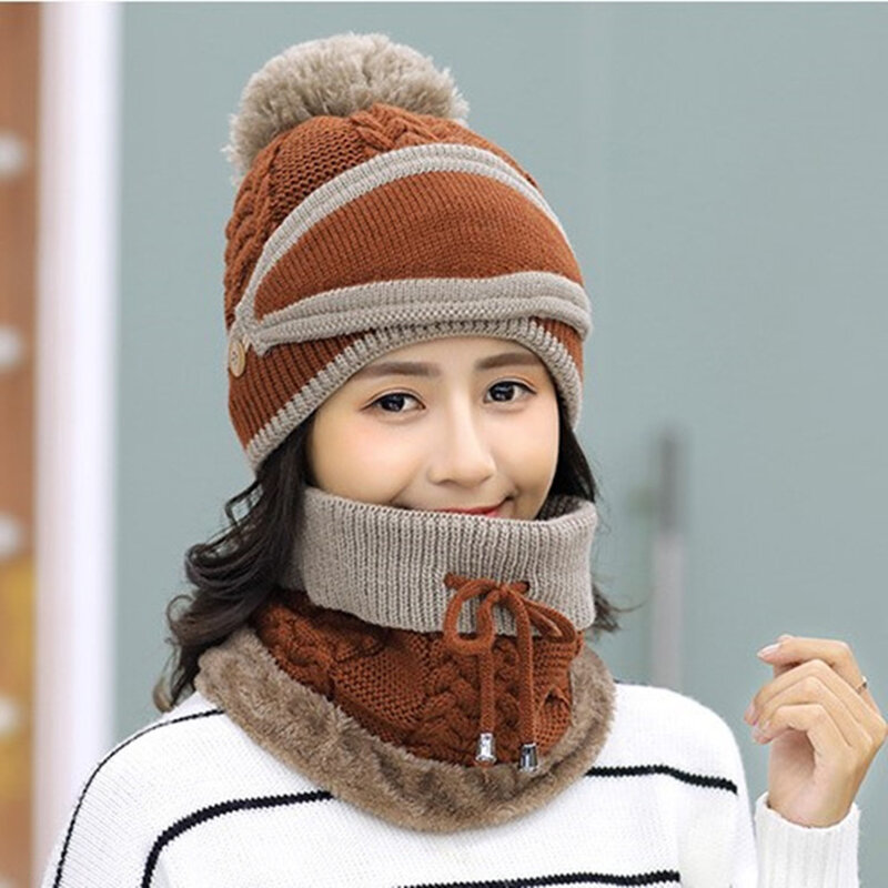 Sciarpa lavorata a maglia cappello da donna caldo inverno Outdoor ciclismo sport protezione per le orecchie cappello sciarpa senza tesa Pullover cappello