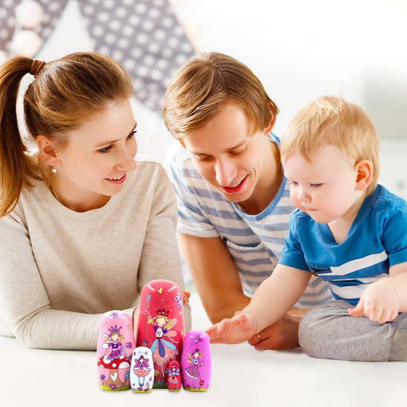 Boneka susun 5 buah mainan kayu Rusia Matryoshka boneka Montessori Set boneka susun mainan pendidikan mainan belajar untuk anak-anak