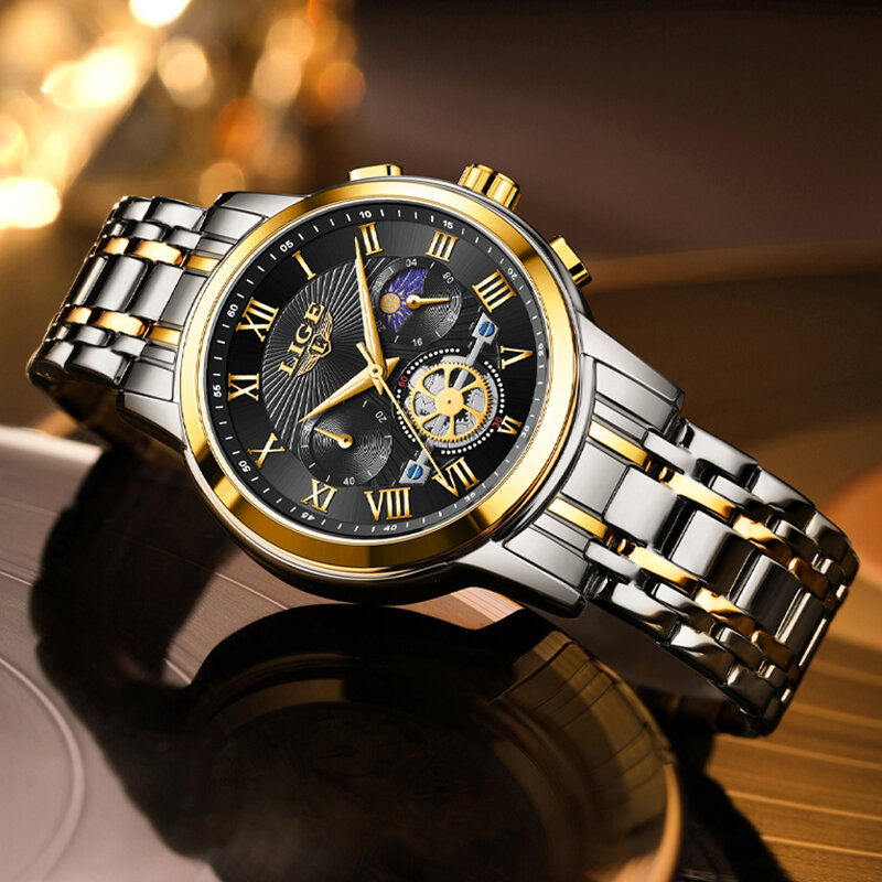 LIGE Men Watches New Fashion Stainless Steel Waterproof Luminous Top Brand Luxury Mens Quartz Wristwatch Men Relogio Masculino