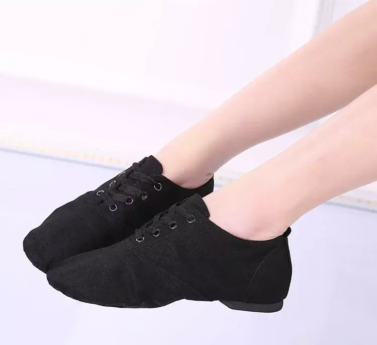 China famour design da marca shansha lona superior sola de camurça macia saltos separados sola sapato para meninas ballet dança jazz sapatos