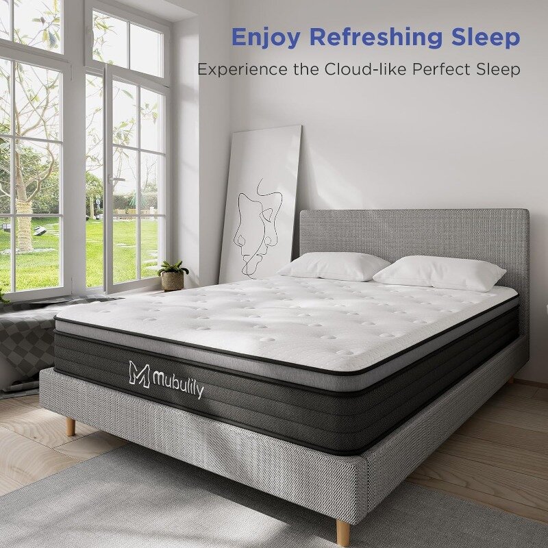 Full Mattress, Hybrid Mattress in a Box with Gel Memory Foam,Motion Isolation Individually Wrapped Pocket Coils MattressPressure