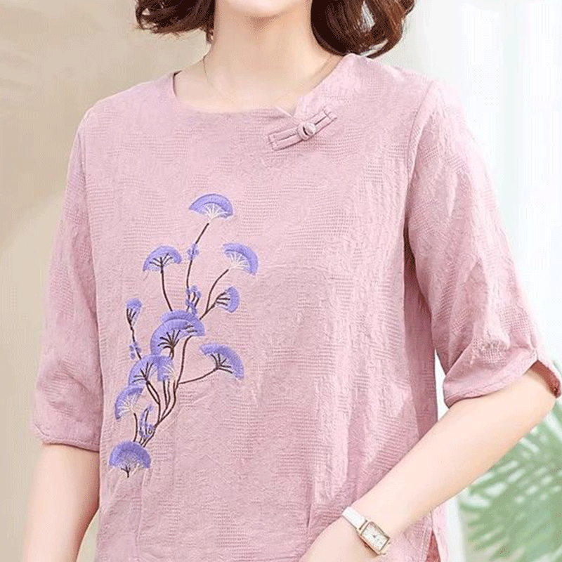 Женская футболка с вышивкой, однотонная Свободная Повседневная футболка с круглым вырезом и коротким рукавом, Y2K, лето 2024