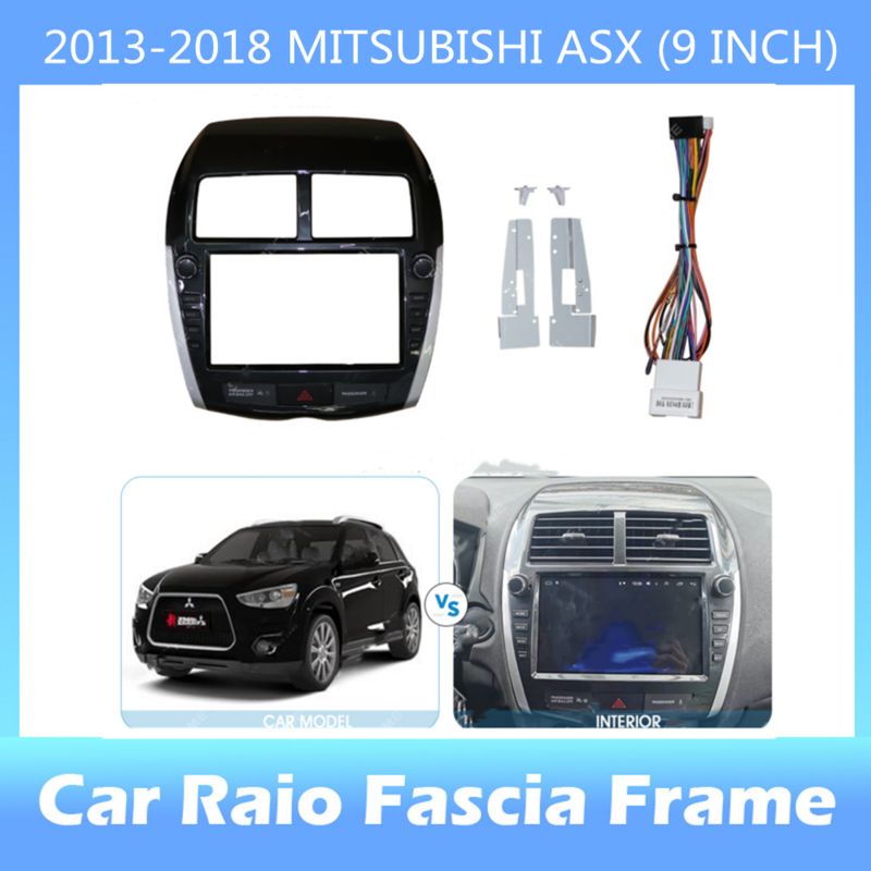 Quadro de carro Fascia para Mitsubishi ASX 2013-2018, Adaptador Canbus Box, Cabo Decodificador, Rádio Traço, Kit Painel de Cabeça, 9"