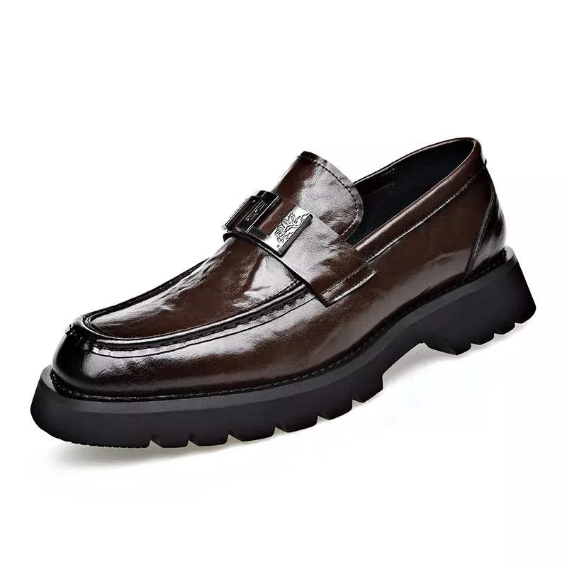 Туфли мужские кожаные на толстой подошве, модные дизайнерские лоферы, Классическая Повседневная обувь в ретро стиле, с металлическим украшением, большие размеры