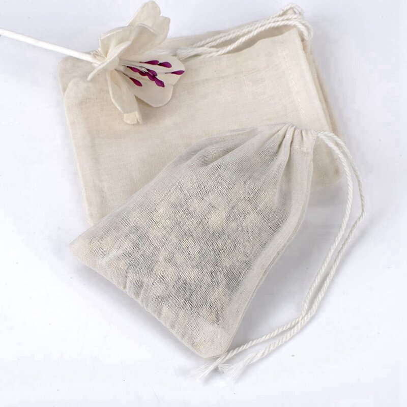 1000 Pieces Drawstring Cotton Bags Muslin Bags,Tea Brew Bags (4 X 3 Inches)