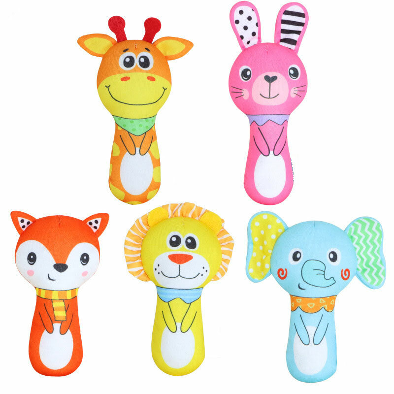 Baby Accessories Newborn Soft Plush Hand Rattle Squeak Stick Grip Ability Training  0 6 Months Baby Toddler Early voice Toy Gift