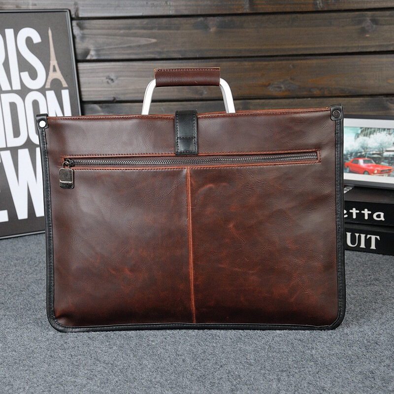 Vintage PU Leather Men's Handbag Business Briefcase For Document Large Capacity File Bag Fashion Shoulder Messenger Bag