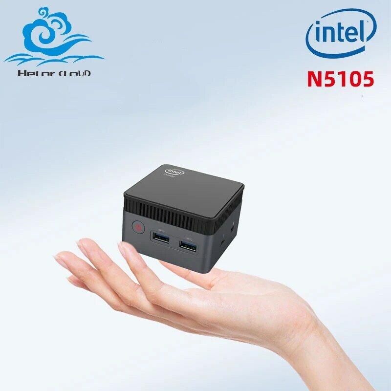 Mini PC Intel Celeron, N5105, 8G, LPDDR4, WiFi, BT4.0, LAN RJ45, 2x HDMI, 4K UHD, Suporte Win10, Computador para Casa e Escritório