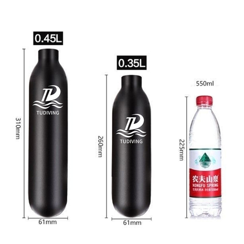 Botella de aire de cilindro de aluminio de alta presión, tanque HPA para buceo y caza, TUDIVING-4500Psi, 300bar, 0,3 l, 0,35 L, 0,45 L, M18 x 1,5