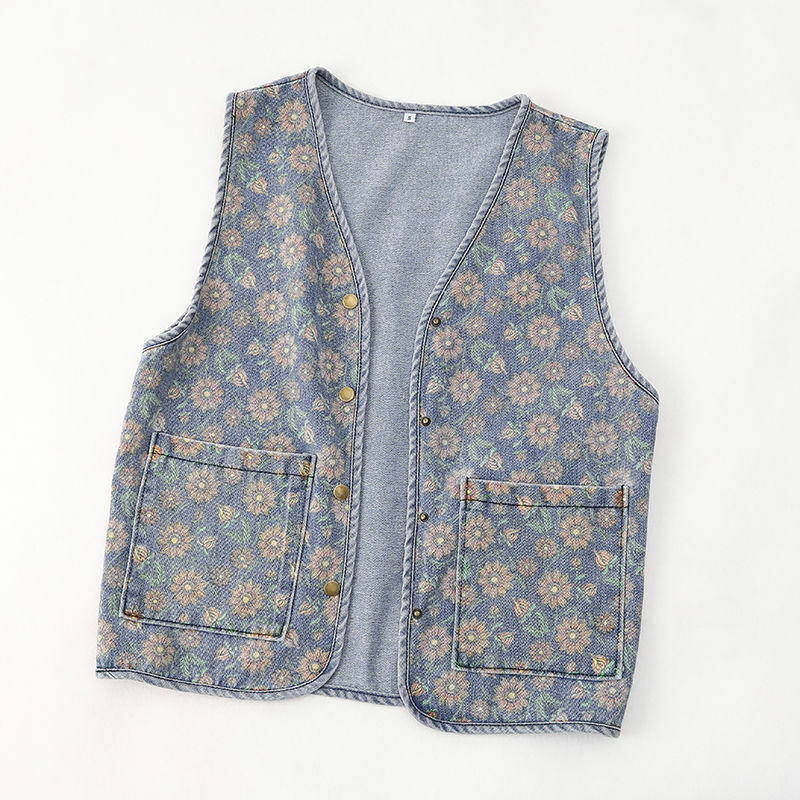 Cowboy Vest Women's Spring And Autumn 2024 New Fashionable Printed Vest Women's Sleeveless Jacket