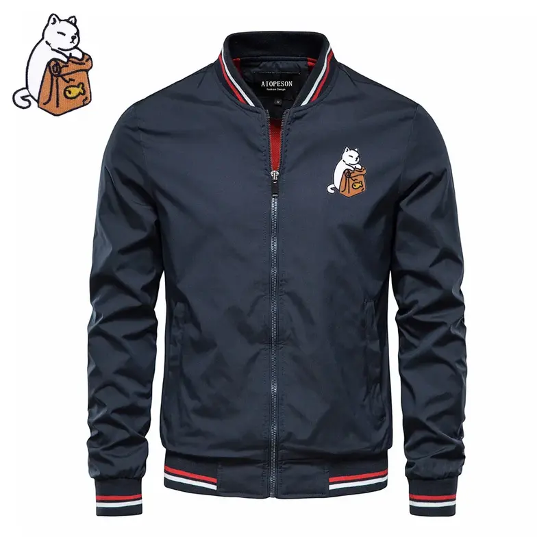 Chaqueta de hip hop con bordado de gato para hombre, chaqueta de negocios de alta gama, chaqueta de béisbol suelta de marca de moda, primavera y otoño, nueva