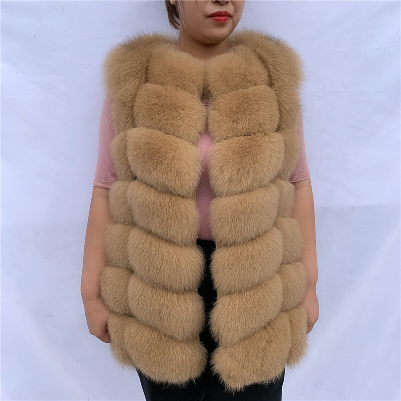 Colete de pele de raposa natural feminino, casaco quente, casaco de pele genuíno, feito de pele real, senhoras, inverno, outono