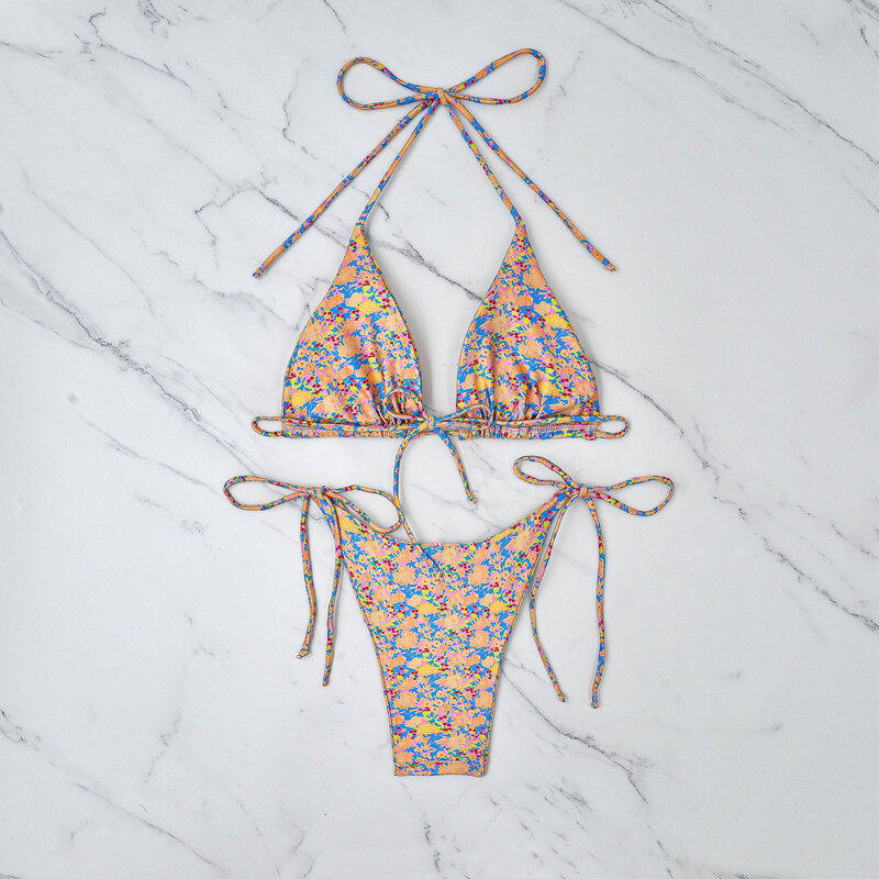 Seksowne sznurki kwiatowy Bikini we wzory 2024 kobiet kostium kąpielowy damski stroje kąpielowe mikro Bikini zestaw brazylijski strój kąpielowy Biquini