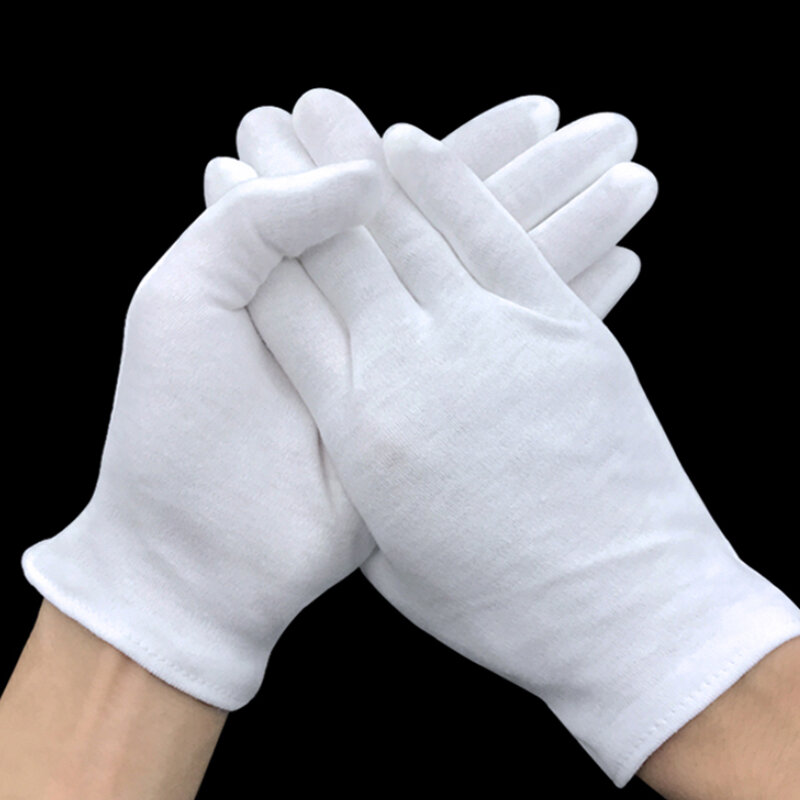 1/10 paia di guanti da lavoro in morbido cotone bianco per mani asciutte che movimentano Film guanti SPA guanti elasticizzati cerimoniali strumenti per la pulizia della casa