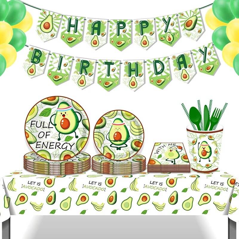 Fruit Avocado Birthday Party Supplies Set Plates Cups Napkins Tablecloth Banner for Summer Themed Baby Shower Party Decorations