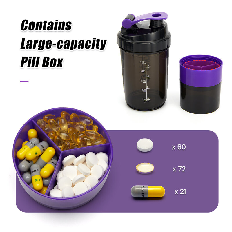 600Ml ขวดน้ำ Pillbox พลาสติกเครื่องดื่มขวดยาเม็ดกล่อง7วัน Drug Organizer ดื่มคอนเทนเนอร์
