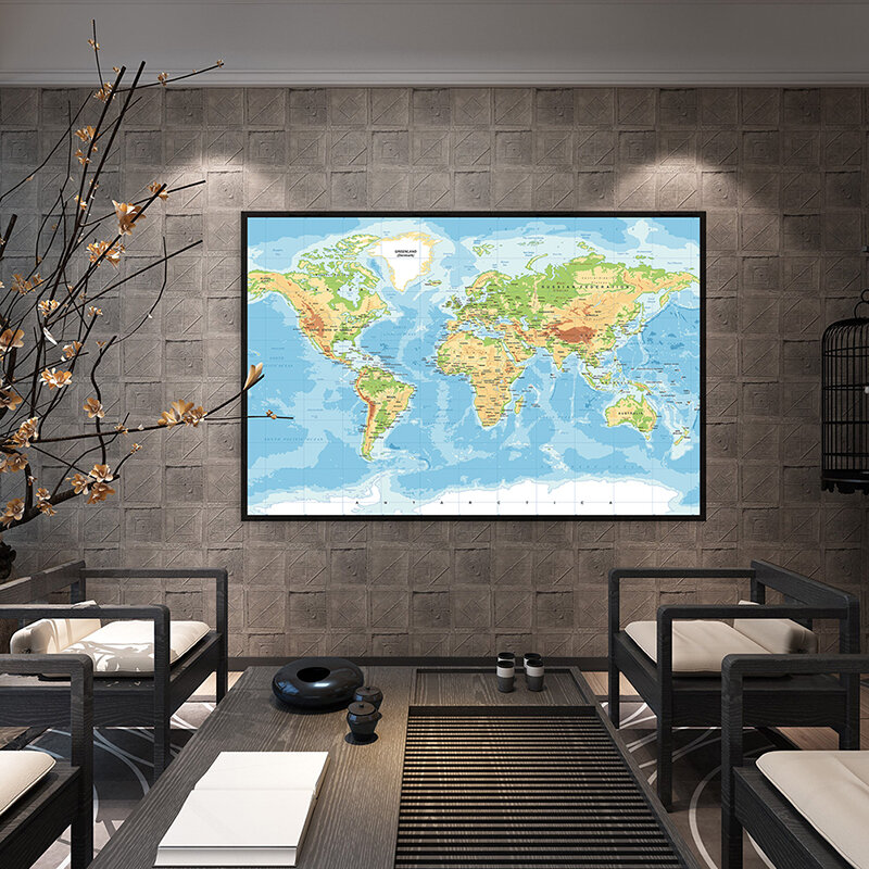 خريطة فيزيائية اقتصادية عالمية ، لا يتلاشى ، طبعة كلاسيكية ، ملصق علم للثقافة والسفر ، 90x60cm