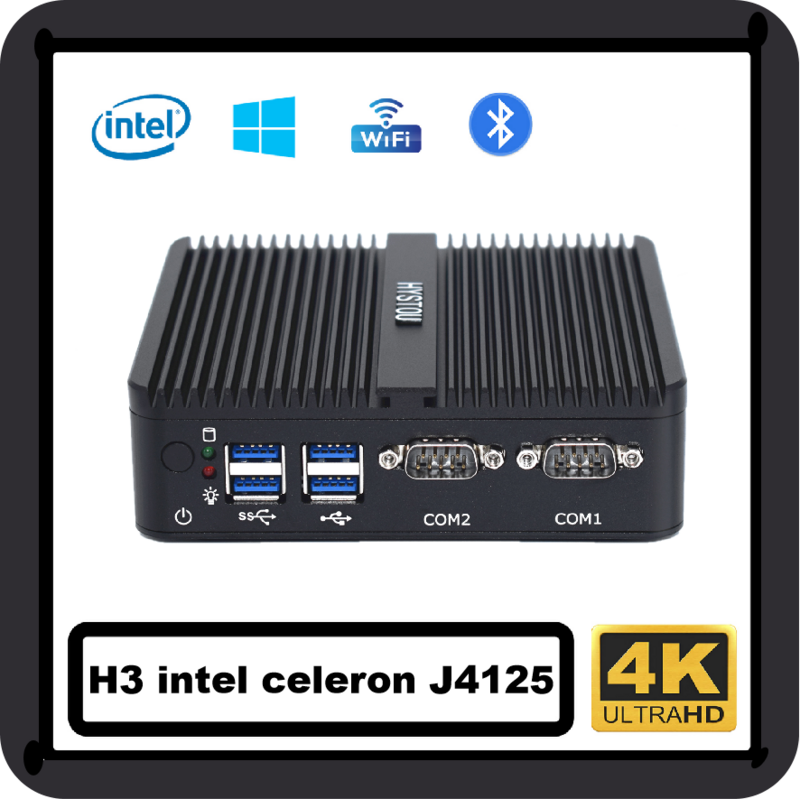 Celeron โปรเซสเซอร์ Intel USB แบบเต็ม DDR4 Win10 Core 4 Quad คอมพิวเตอร์ขนาดเล็ก J4125