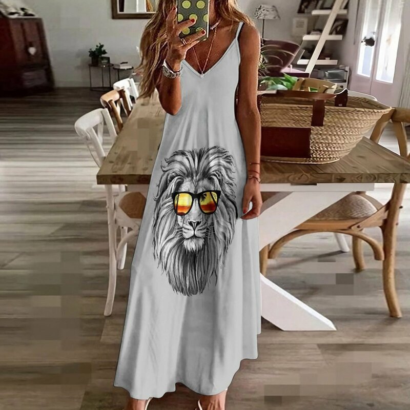 Новое летнее платье без рукавов с изображением Льва, длинное женское летнее платье с длинным рукавом, женское вечернее платье, элегантные платья для женщин