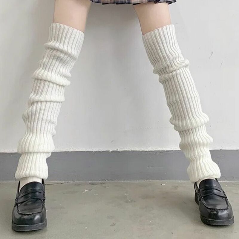 Kaus kaki panjang penghangat kaki diperpanjang baru lilitan hangat musim dingin lengan betis JK rajutan Lolita di atas lutut stoking