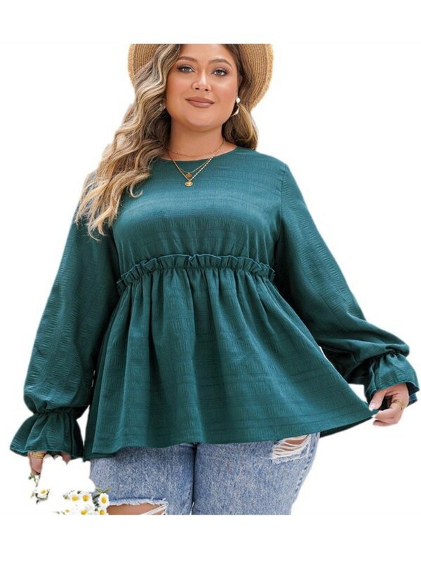 Plus Size Lente Pullover Lange Mouw Tops Vrouwen Ruches Geplooide Mode Poff Lange Mouw Dames Blouses Losse Casual Vrouw Tops
