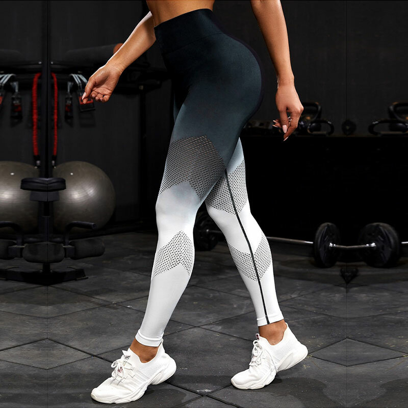 Oco para fora gradiente calças de yoga mulheres sem costura leggings gym workout calças de cintura alta malha legging calças esportivas para fitness