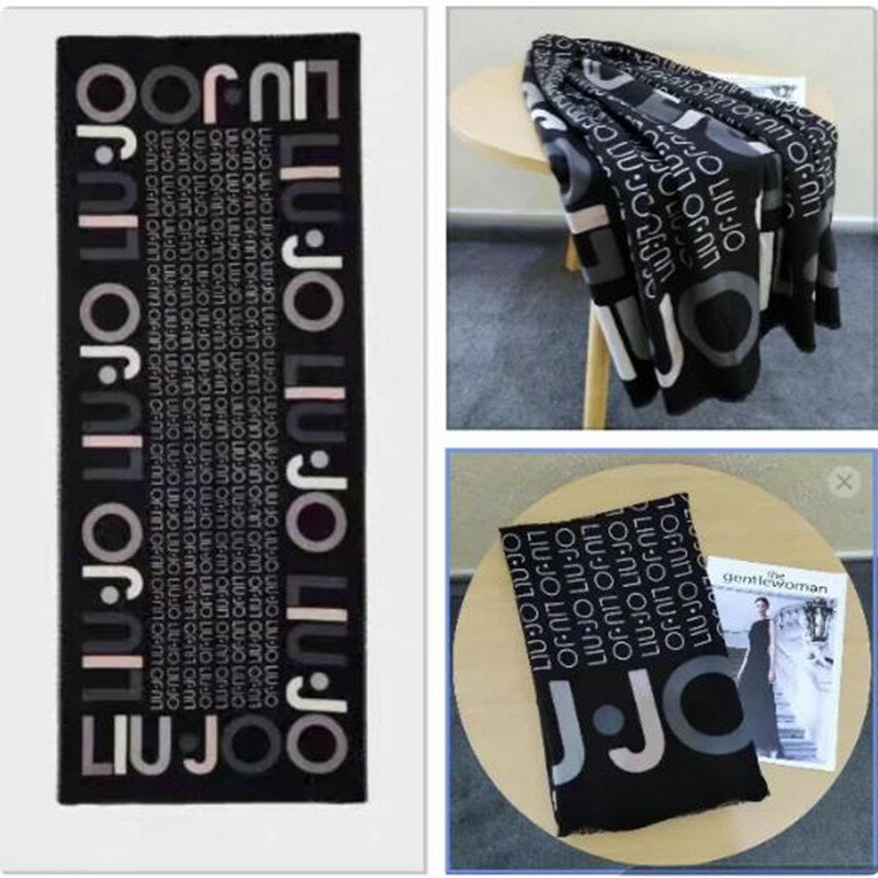 LIU.JO-bufanda con patrón de letras negras, chal largo, cálido, moda clásica, otoño e invierno, venta al por mayor