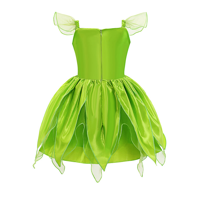 Fairy Tinker Bell Dress for Girls Princess Costume Kids Cosplay Green Flower Fairy Elf Wings TinkerBell Carnival Party Clothes