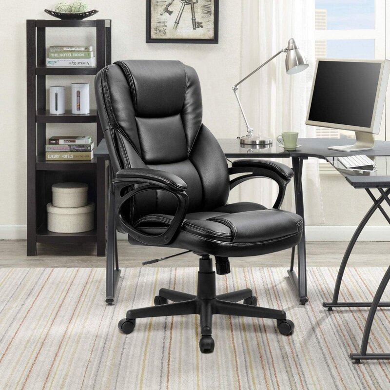 Chaise de bureau en cuir PU à dossier haut réglable, chaise de bureau à la maison, chaise de direction, chaise de bureau d'ordinateur à comcussion