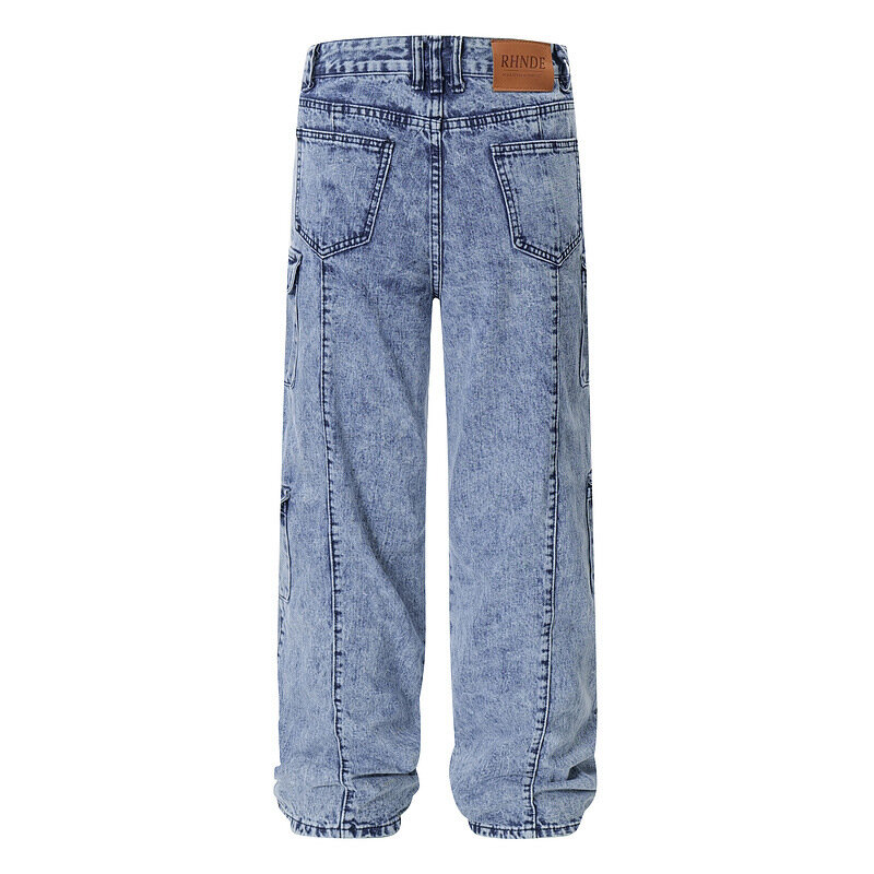 Herrenmode Vintage Hip Hop Cargo Jeans mit mehreren Taschen locker sitzen y2k Jeans hose gewaschen blau Retro Gesäß