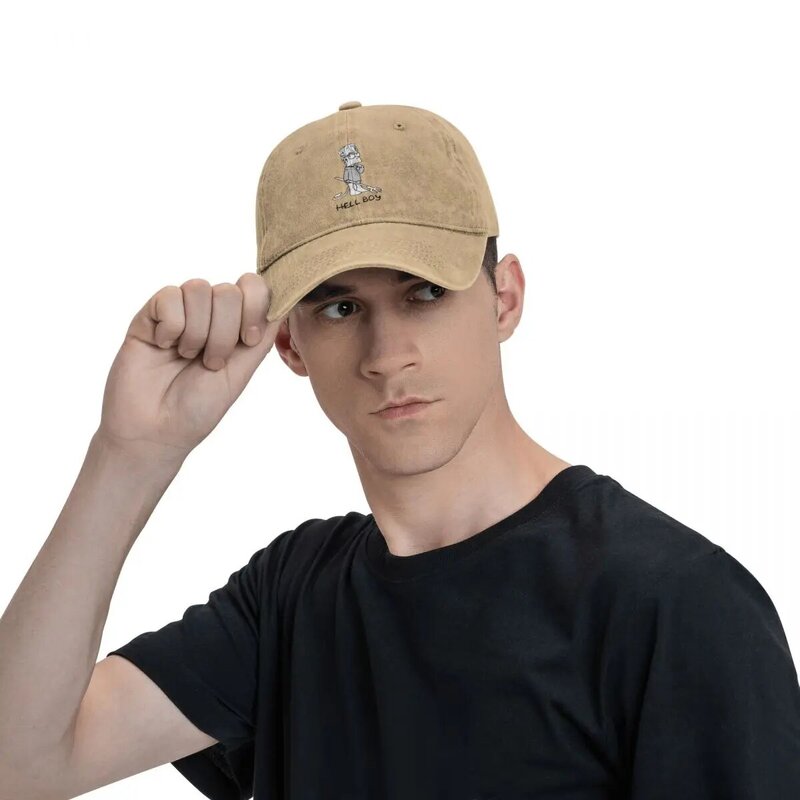 Hell Boy Lil Peep topi bisbol pria wanita, topi bisbol Denim cacat, topi Vintage luar ruangan musim panas dapat disesuaikan